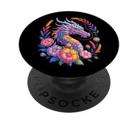 Acuarela Dragón Flores Hermoso Arte Colorido Mujeres Hombres PopSockets PopGrip Adhesivo