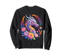 Acuarela Dragón Flores Hermoso Arte Colorido Mujeres Hombres Sudadera