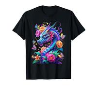 Acuarela Dragón Flores Hermoso Arte Gráfico Camiseta