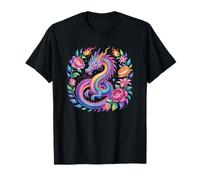 Acuarela Dragón Flores Hermoso Arte Gráfico Camiseta
