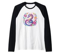 Acuarela Dragón Flores Hermoso Arte Gráfico Camiseta Manga Raglan