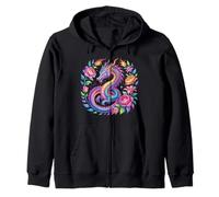 Acuarela Dragón Flores Hermoso Arte Gráfico Sudadera con Capucha