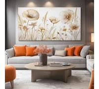 Acuarela Elegantes Plantas Flores Cuadros Sobre Lienzo Mural Póster Imagen Beige Amapola para Dormitorios Decorativos de Salon Pared Comedor Decoracion Pasillo, 120 x 80 cm Sin Marco
