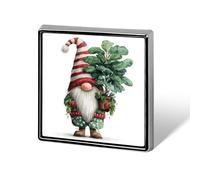 Acuarela enano sosteniendo un árbol de Navidad unisex broches y alfileres cuadrados ligeros solapa insignia joyería para ropa, chal sombrero