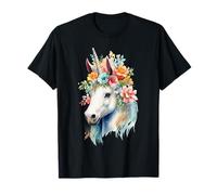 Acuarela etérea Unicornio Cabeza Floral fantasía Arte Camiseta
