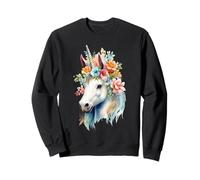 Acuarela etérea Unicornio Cabeza Floral fantasía Arte Sudadera