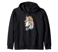Acuarela etérea Unicornio Cabeza Floral fantasía Arte Sudadera con Capucha