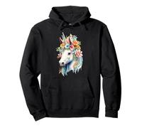 Acuarela etérea Unicornio Cabeza Floral fantasía Arte Sudadera con Capucha