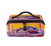 Acuarela Europa Ciudad Paisaje Bolsa de Maquillaje Portátil Impermeable Bolsa Abierta Plana Neceser Neceser Cosméticos Organizador de Viaje para Mujeres Hombres