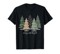 Acuarela Feliz y Brillante Lindo árbol de Navidad Arte Festivo Camiseta