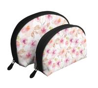 Acuarela Floral Rosa Y Púrpura, Bolsa de Maquillaje de Concha, Monedero pequeño para Mujer, Bolsa de artículos de tocador, Bolsa de cosméticos, 2 Piezas