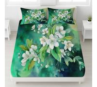 Acuarela Floral Sábana bajera suave funda de colchón, impresión de flor de cerezo hoja lavable ajustable, sábana bajera bolsillo profundo 30 cm, juego de ropa de cama (100 x 200, degradado primavera)