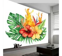 Acuarela Flores Hibisco Fotomurales no Tejido Color, 200 x 140 cm Papel Pintado Decoración de Pared moderna, Murales póster efecto 3D, Decorativos Murales para Dormitorio Salón TV Pared
