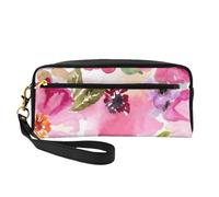 Acuarela Flores Rosa Fucsia, Bolsa de Maquillaje Bolsa de cosméticos Bolsa de Aseo de Viaje portátil Estuche de Cuero para Mujeres y niñas