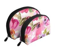 Acuarela Flores Rosa Fucsia, Bolsa de Maquillaje de Concha, Monedero pequeño para Mujer, Bolsa de artículos de tocador, Bolsa de cosméticos, 2 Piezas