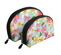 Acuarela Flores Tropicales Plumeria Floral, Bolsa de Maquillaje de Concha, Monedero pequeño para Mujer, Bolsa de artículos de tocador, Bolsa de cosméticos, 2 Piezas