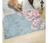 Acuarela Fresca Felpudo Antideslizante - 50 x 80 cmRamas Cerezo Flor Color Rosa Pálido Trampa de Tierra Felpudo Exterior e Interior para una Entrada Limpia - Fácil de Cuidar - Azul Grisáceo Claro