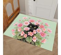 Acuarela Fresca Felpudo Antideslizante - 60 x 90 cmCrisantemo Gato Negro Trampa de Tierra Felpudo Exterior e Interior para Entrada Limpia - Fácil de Cuidar - Verde Menta
