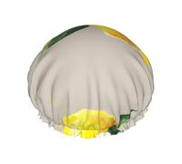 Acuarela Fruta de verano Limones Hojas slich,Gorro de ducha, gorro de noche, gorro de baño elástico impermeable de doble capa, reutilizable para el cabello.