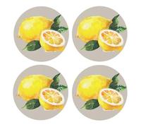 Acuarela Fruta de Verano Limones Hojas Slich,Posavasos Redondos de Corcho MDF, Almohadilla para Tazas, Juego de 4 Posavasos para Bebidas