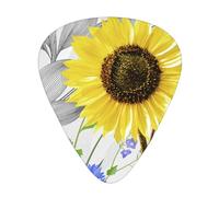 Acuarela Girasoles Amarillos Flores Azules,12 púas de guitarra, 3 grosores diferentes para guitarra acústica, bajo y ukelele