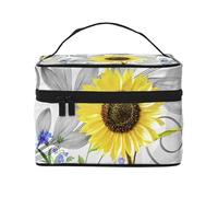 Acuarela Girasoles Amarillos Flores Azules, Bolsa de Maquillaje Bolsa de cosméticos Bolsa de Aseo de Viaje portátil Estuche para lápices