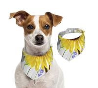 Acuarela Girasoles Amarillos Flores Azules,Pañuelos de algodón para Perros, Bufandas Ajustables para Mascotas,L