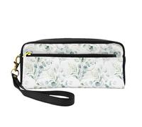 Acuarela Hoja Floral Verde Eucalipto Hojas Redondas Suculentas, Bolsa de Maquillaje Bolsa de cosméticos Bolsa de Aseo de Viaje portátil Estuche de Cuero para Mujeres y niñas