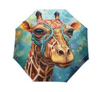 Acuarela Jirafa Ciervo Animal Paraguas Plegable Automático Paraguas de Viaje Mujer Niño Niña Protección UV Resistencia Viento Impermeable