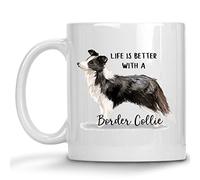 Acuarela La Vida Es Mejor Con Un Border Collie Mug Chic Taza Con Asa Taza De Café Para Bebidas Frías Y Calientes Cappuccino Leche 330Ml