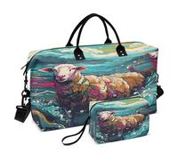 Acuarela Linda Oveja Mar Arte Bolsa de Natación Deportiva Fitness Bolsa de Equipaje Semana Bolsa con Bolsa de Maquillaje para Viajes
