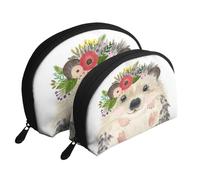 Acuarela Lindo Animal Encantador Erizo, Bolsa de Maquillaje de Concha, Monedero pequeño para Mujer, Bolsa de artículos de tocador, Bolsa de cosméticos, 2 Piezas