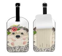 Acuarela Lindo Animal Encantador Erizo,Etiquetas de equipaje de cuero sintético con nombre, etiquetas de viaje duraderas, 2 unidades