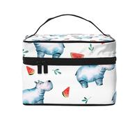 Acuarela Lindo Hipopótamo Sandía, Bolsa de Maquillaje Bolsa de cosméticos Bolsa de Aseo de Viaje portátil Estuche para lápices