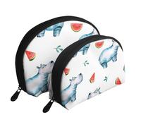 Acuarela Lindo Hipopótamo Sandía, Bolsa de Maquillaje de Concha, Monedero pequeño para Mujer, Bolsa de artículos de tocador, Bolsa de cosméticos, 2 Piezas