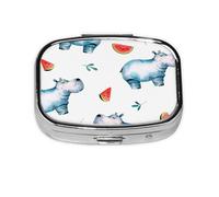 Acuarela Lindo Hipopótamo Sandía, Pastillero cuadrado para bolsillo o monedero, pequeño contenedor de pastillas, organizador de pastillas de viaje