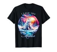 Acuarela Lobo y Cachorro I Love You Mother Winter Sunset Art Camiseta
