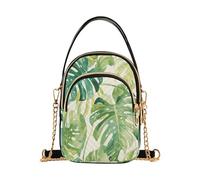 Acuarela Monstera Deliciosa hojas patrón color verde lago y hojas verdes blanco perla y moderno bolso de hombro con múltiples bolsillos para mujer para viajar