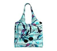 Acuarela Música Ramas Hojas,Bolsas de mano reutilizables, bolsas de supermercado, bolso de hombro de lona de gran capacidad