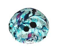 Acuarela Música Ramas Hojas,Gorro de ducha, gorro de noche, gorro de baño elástico impermeable de doble capa, reutilizable para el cabello.