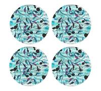 Acuarela Música Ramas Hojas,Posavasos Redondos de Corcho MDF, Almohadilla para Tazas, Juego de 4 Posavasos para Bebidas