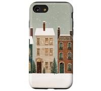 Acuarela Navidad Pueblo Calle Invierno Casas Escena Carcasa para iPhone SE (2020) / 7/8