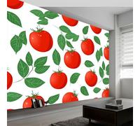 Acuarela Papel Pintado Efecto 3D 500 x 280 cm, Papel tapiz fotográfico Hojas De Tomate De Comida De Dibujos Animados Fotomurales Pared Tejido No Tejido Decoración De Pared Sala Cuarto Oficina Salón
