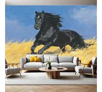 Acuarela Papel Pintado Fotografía Animal Caballo Negro Fotomurales Decorativos Pared 300x210 cm Sofá Fondo Pared Pintado Papel Tapiz TV Dormitorio Fotomural Sala Mural