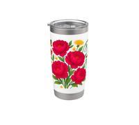 Acuarela Peonía Rojo Ramo Floral Mariposas Formas Mania Vaso térmico de acero inoxidable de doble pared