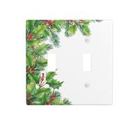 Acuarela ramas de árbol de Navidad hojas de acebo doble banda palanca cubierta de luz de pared interruptor decoración tamaño estándar - 11,4 x 11,4 cm