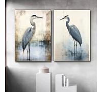 Acuarela retro azul garza minimalista pantano pájaro arte carteles lienzo pintura pared arte impresiones imágenes decoración costera hogar (70x100cm/sin marco)