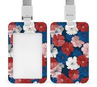 Acuarela rojo blanco azul flores minimalista tarjeta titular retráctil clip tarjeta titular titular tarjeta protector nombre etiqueta para el trabajo, oficina, médico enfermera