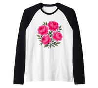 Acuarela Rosa Magenta Peonía Floral Ramo Formas Mania Camiseta Manga Raglan