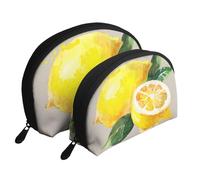 Acuarela Verano Fruta Limones Hojas Slich, Bolsa de Maquillaje de Concha, Monedero pequeño para Mujer, Bolsa de artículos de tocador, Bolsa de cosméticos, 2 Piezas